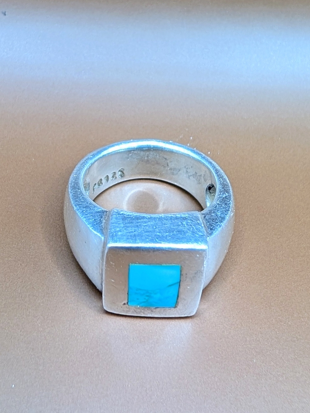 Sterling Silver 925 Turquoise Chunky Signet Ring Size 6.5 Southwestern Modernist